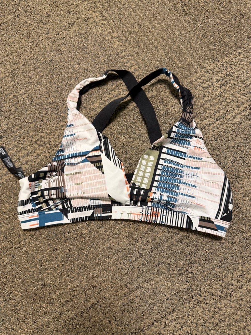 Victoria Sport Printed Strappy Sports Bra in Teal & Blush